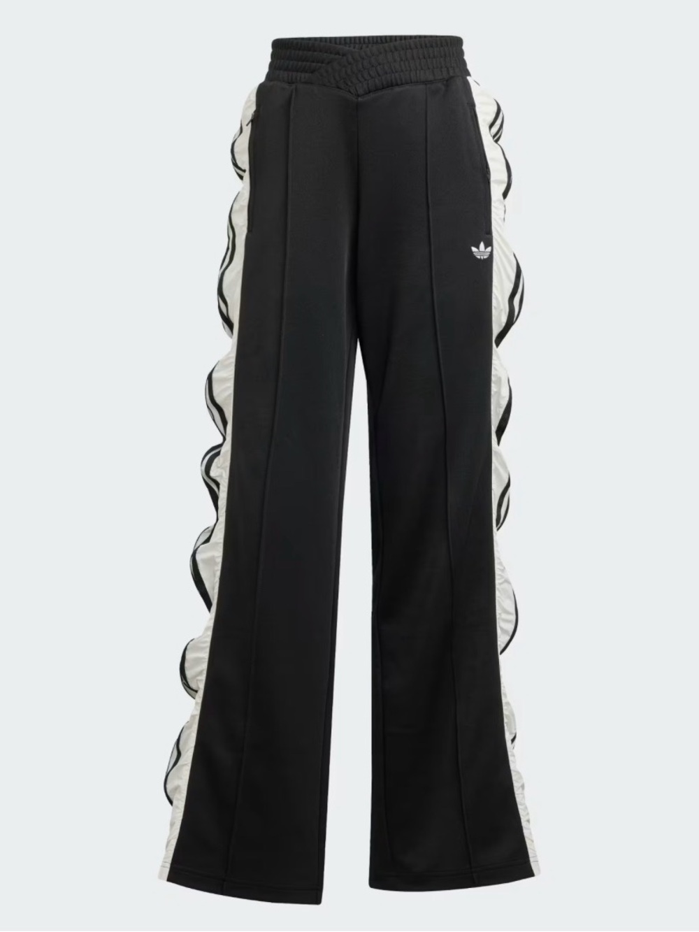 adidas Black Wide-Leg Track Pants with White Scalloped Side Panels